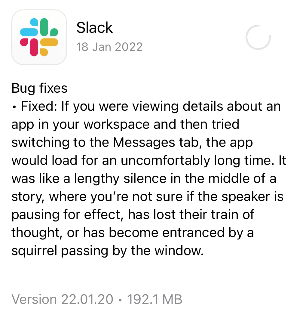 Slack app update microcopy